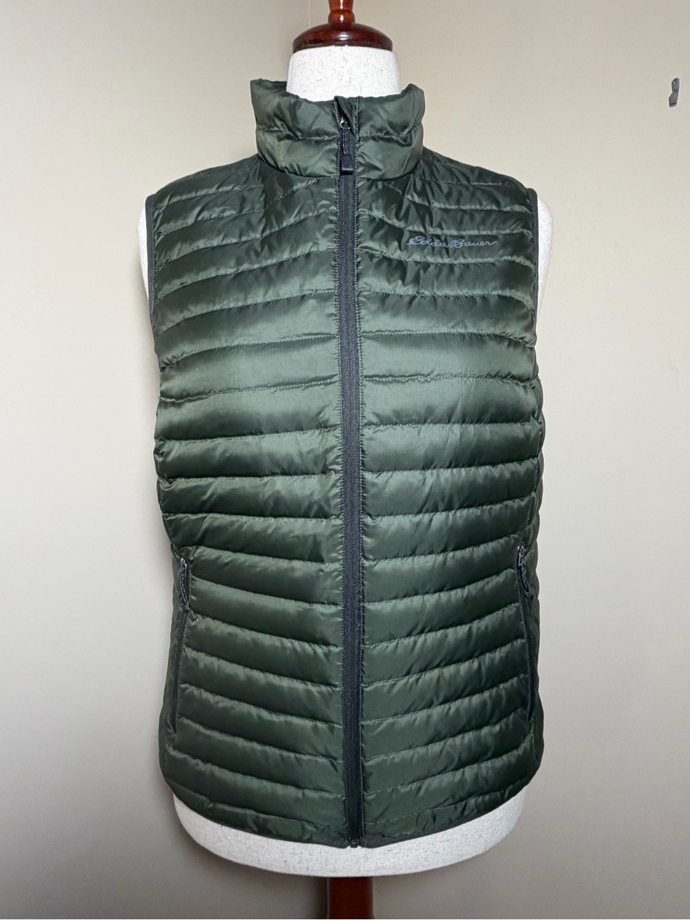 Eddie Bauer Women’s M 650 Fill Down Puffer Vest Olive Green Packable Outdoor
